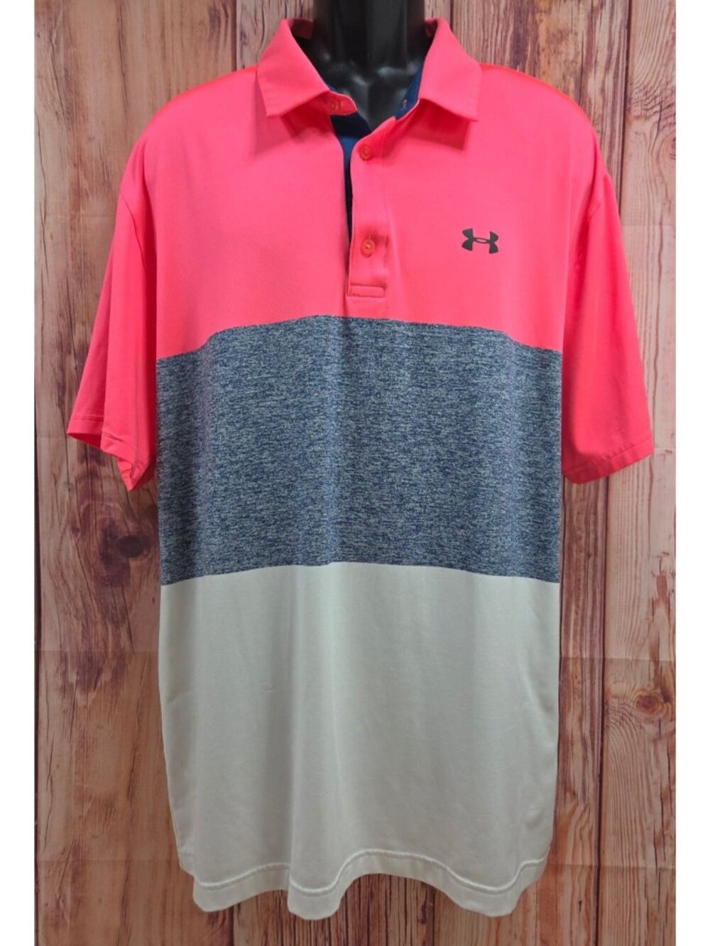 Under Armour Mens Playoff Polo XXL Pink/Navy/Gray Colorblock
